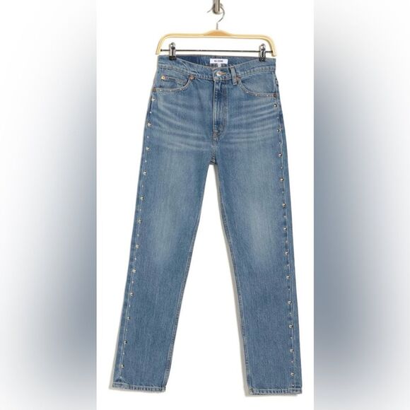 Re/Done NWT Women’s Size 29 Straight Leg Blue 70’s Jeans Studs Moonstruck $495 - Picture 2 of 16